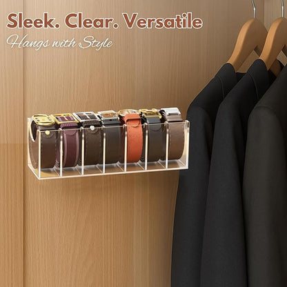 Acrylic Belt Organizer with 7 Compartments – Clear Belt Container Display Holder for Closet or Drawer, Ideal Storage Box for Belts, Ties, and Accessories for Men and Women, Home Use
