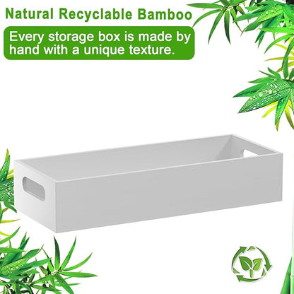 VITVITI Bamboo Toilet Paper Holder Storage, Bamboo Tray for Bathroom with Handle, Toilet Paper Tray Basket Tissue Holder Organizer Container for Back Toilet Tank, White