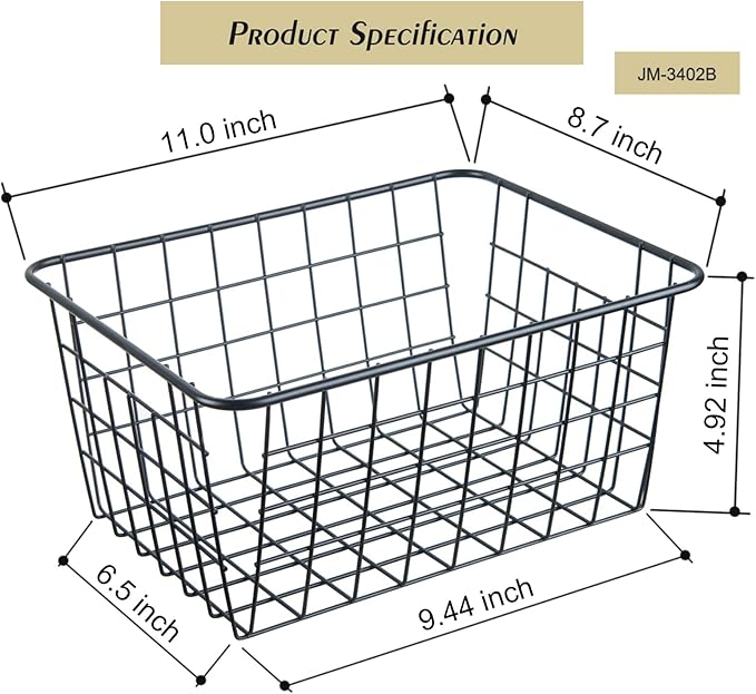 JUNCHU CHERRY Wire Kitchen Storage Basket 5 Packs,Perfect Pantry Organization Accessories Basket,Laundry,Countertop Organization,Suitable for Kitchen,Bathroom,Bedroom,Tabletop,Stackable,Black