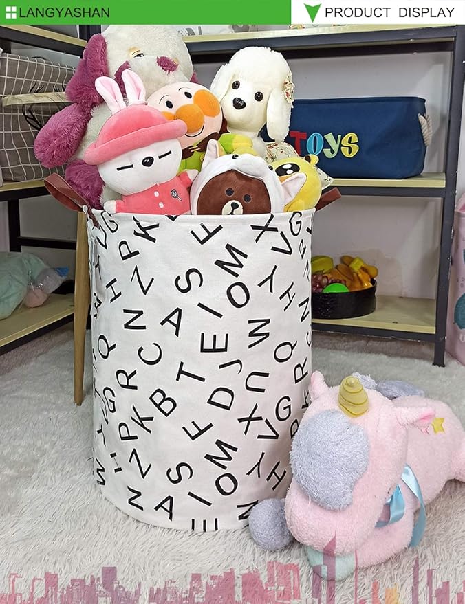 Laundry Basket Canvas Fabric Collapsible Organizer Basket for Storage Bin Toy Bins Gift Baskets Bedroom Clothes Children Nursery Hamper (Alphabet)