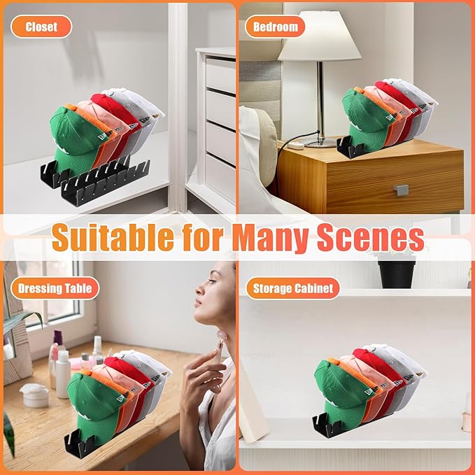 Hat Stand for Baseball Caps, 2 Pack No Install Acrylic Hat Organizer for 14 Baseball Caps Storage Organizer, Hat Racks Hat Holder Display and Organization for Closet, Bedroom, Dresser (Black-2Pack)