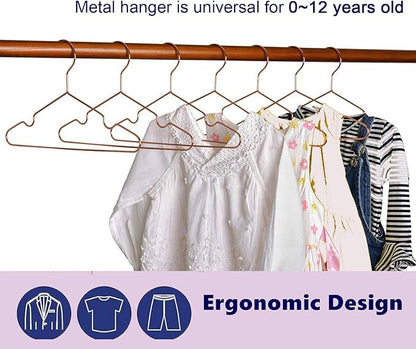 Rose Gold Metal Wire Baby Children Kids Hangers,30 Pack Non Slip Toddler Infant Clothes Hangers,12.5" Heavy Duty Space Saving Display Storage Shirt Coat Slacks Hangers