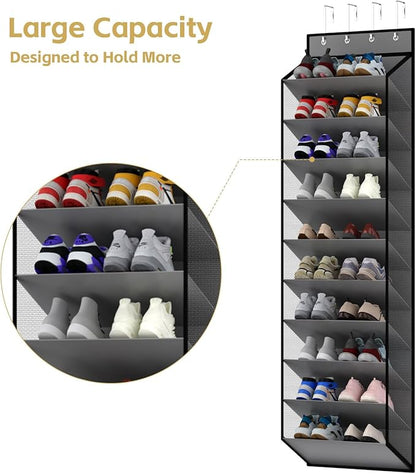 KEEPJOY 10 Tiers Mesh Over Door Shoe Organizer Storage, Hanging Shoe Holder for Door with Large Deep Pockets, Holds 20-30 Pairs of Shoes, Ideal for Sneakers & Boots(Grey)