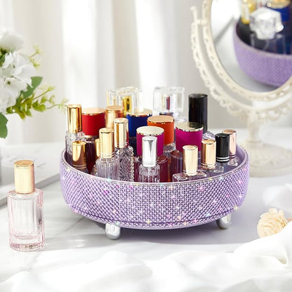 Honeydak Purple Bling Perfume Makeup Organizer Bling Mother's Day Nurses Day Gifts for Women Bathroom Organizers and Storage 360 Rotating Makeup Organizer for Countertop(Pearl)