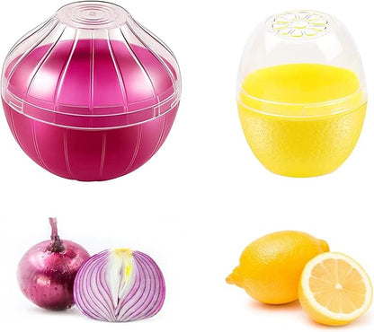 2PCS Fruit and Vegetable Shaped Savers Onion and Lemon Storage Containers for Fridge Vegetable Crisper Makes Food Stays Fresh Longer