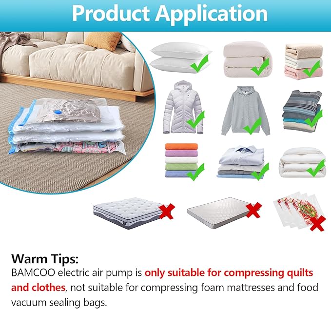 Electric Pump for Vacuum Storage Bag, Vacuum Seal Bags for Clothing Pump for Compression, Portable Vacpack Air Pump for Various Vacuum Bags for Travel Blue(Storage Bag Not Included)