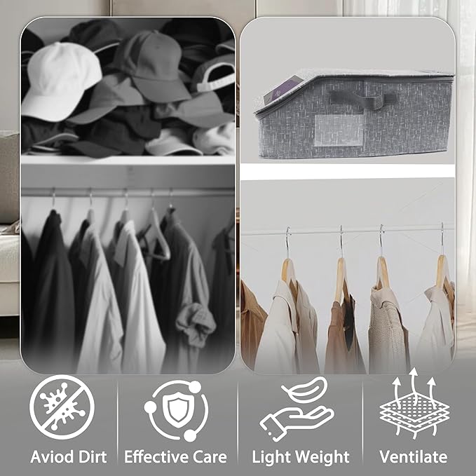 Stackable Hat Storage for Baseball Caps, Holds up to 30 Caps with Cardboard, Hat Organizer for Women & Men, 2 PCS Hat Storage Boxes for Closet, Grey