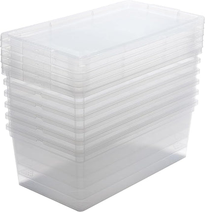 Simplify Storage Bins with Lids | Dimensions: 13.23"x 7.5"x 4.5" |6 Pack| Stackable | Nestable Bins | Great for Clothing | Books | Household Items | Shoes | Home Organization | Clear.