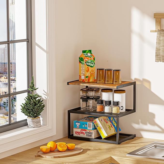 Shoe Rack, Unique 5-Shaped Free Standing Shoe Shelf, 3-Tier Wooden Shoe Organizer with Wooden Top and Steel Frame for Front Door Entrance, Entryway, Hallway, 16.54" D x 10.24" W x 16.14" H