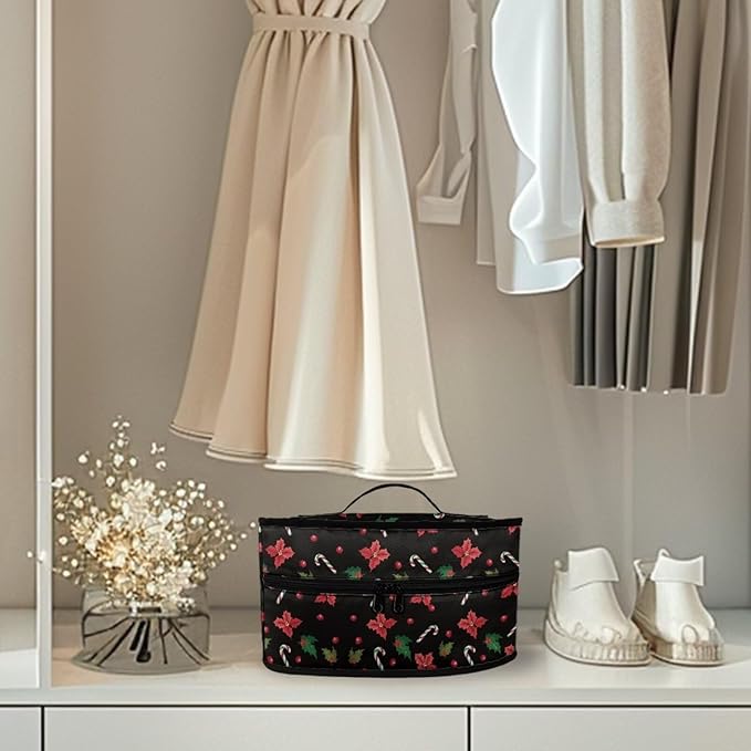 Christmas Clothes Iron Storage Case for Clothing Store, Reusable Wear-resistant Iron Portable Storage Bag with Zipper Handle, Poinsettia Holly Crutch