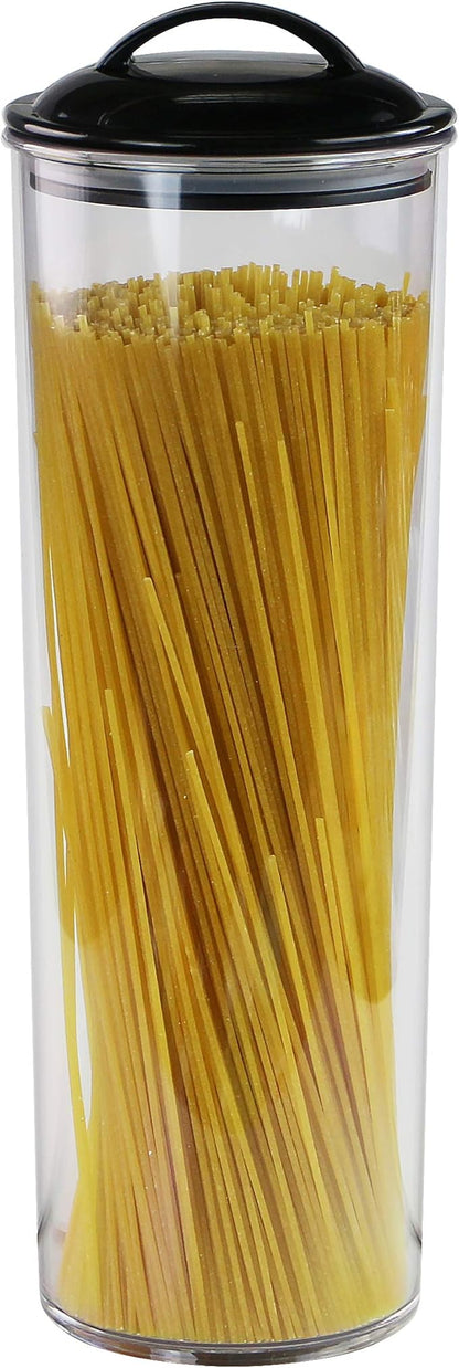 Reston Lloyd Tall Clear Spaghetti Pasta Storage Canister Container with Airtight Lid BPA Free for Kitchen Pantry Organization, Black