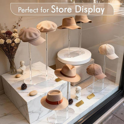 Hat Display Stand with Clear Acrylic Dual-Rod Dome Support, 2-Tier Desktop Holder for Baseball Caps, Cowboy Hats & Wigs, Modern Organizer for Bedroom, Closet or Retail Use