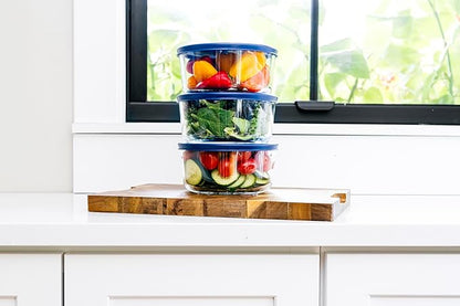 6-Piece Glass Food Storage Containers Set (3 Containers + 3 BPA-Free Lids) | 4-Cup, Leakproof | Microwave, Freezer, Oven & Dishwasher Safe | Ideal for Meal Prep & Pantry Organization, Blue