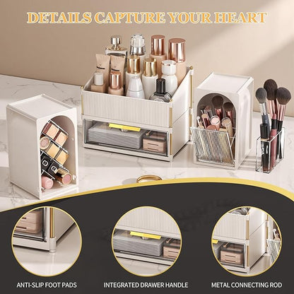 INVSSENE Stackable Makeup Organizer Countertop, Storage Perfume Skincare Cosmetic Lipstick Face Mask Makeup Brush Palettes, Ideal for Vanity Bathroom Counter
