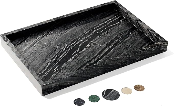 YMXYJM Natural Marble Tray for Bathroom, Genuine Ancient Wood Grain Marble Vanity Tray, Luxury Stone Trays for Dresser, Home Decor, Kitchen, Non-Resin/Non-Ceramic, 12"x 8", Ancient Wood Grain