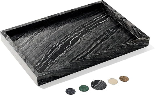 YMXYJM Natural Marble Tray for Bathroom, Genuine Ancient Wood Grain Marble Vanity Tray, Luxury Stone Trays for Dresser, Home Decor, Kitchen, Non-Resin/Non-Ceramic, 12"x 8", Ancient Wood Grain
