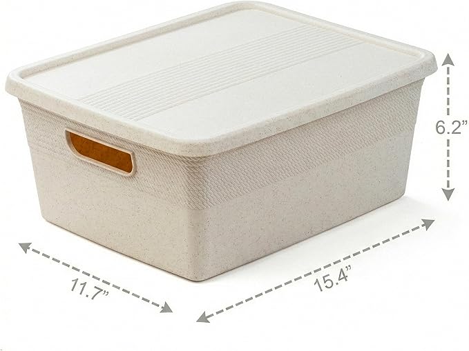 BINO | Plastic Storage Bins with Lids, 13 Liter - 3 Pack, Natural | THE BRAIDED COLLECTION | Plastic Bins for Organization Woven Storage Baskets for Organizing Pantry Shelf Organizer Basket Bin