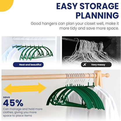 Jiang&Rong 30 Pack 16 Inch Rubber-Coated Non-Slip Metal Hangers - Heavy Duty No Bump Closet Hangers for Coats, Shirts, Suits, Sweaters (30-Pack, Green)