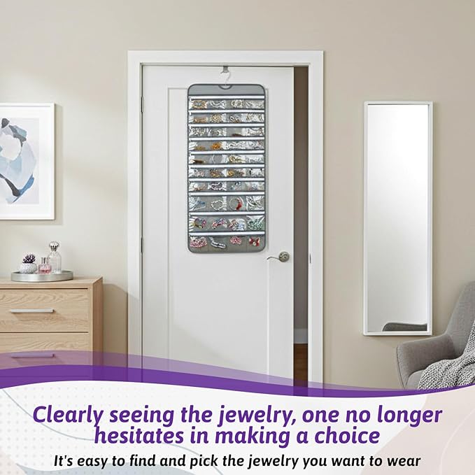 2 Pack Hanging Jewelry Organizer with 80 Zippered Pockets, Dual-Sided Dustproof Foldable for Travel, Accessories Organizer for Holding Jewelries, Earring Organizers and Storage