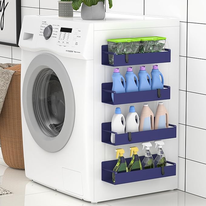 HuggieGems 4 Pack Magnetic Spice Rack Organizer for Refrigerator and Oven, Dark Blue Fridge Organizers and Storage for Kitchen