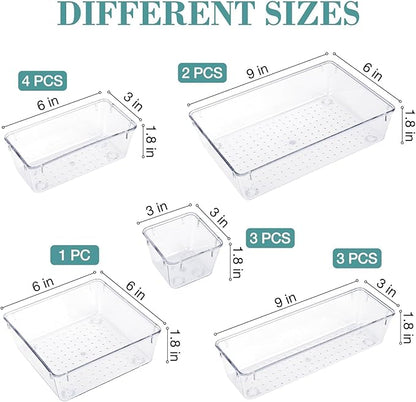 StorMiracle 13 PCS Drawer Organizer Set, 5 Varied Size Bathroom and kitchen Drawer cabinet organizer Trays, Clear Storage Bins for Makeup, Jewelry, Utensils and Gadgets