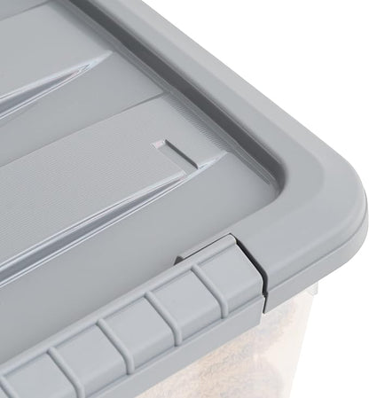 Amazon Basics Plastic Storage Containers with Secure Latching Lids, Stackable Organization Bins for Organizing, Clear/Grey, 12 Quart, Set of 6