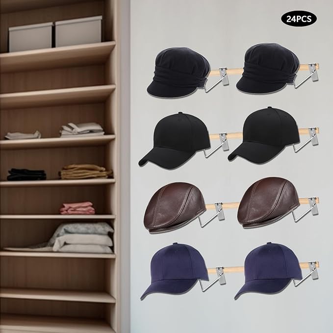 24Pcs Hat Hooks Wire Grid Wall Hat Holder Hat Display Multiple Hooks for Gridwall for Retail Cloth Wardrobe Silver