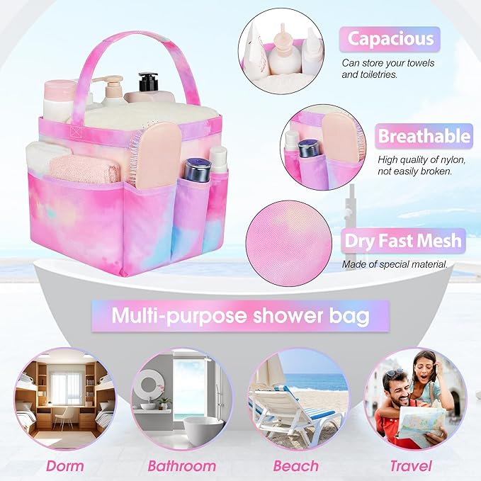 Attmu Mesh Shower Caddy Portable for College Dorm Room Camping Essentials, Shower Caddy Dorm with 9-Pockets, Large Capacity Hanging Basket Bathroom Bag for Toiletry, Swimming, Gym, Camp, Beach
