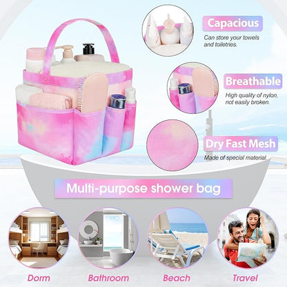 Attmu Mesh Shower Caddy Portable for College Dorm Room Camping Essentials, Shower Caddy Dorm with 9-Pockets, Large Capacity Hanging Basket Bathroom Bag for Toiletry, Swimming, Gym, Camp, Beach