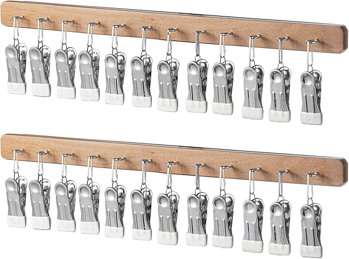 Pull Out Hat Rack for Closet, Sliding Hooks Hanger Rack with Clips for Bras Caps Underwear Socks Scarves Gloves Handkerchiefs, Dual Side 12 Clips Rail, 2 Pcs