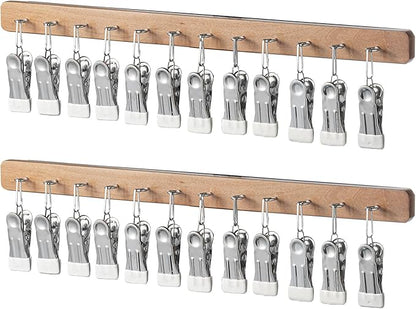 Pull Out Hat Rack for Closet, Sliding Hooks Hanger Rack with Clips for Bras Caps Underwear Socks Scarves Gloves Handkerchiefs, Dual Side 12 Clips Rail, 2 Pcs
