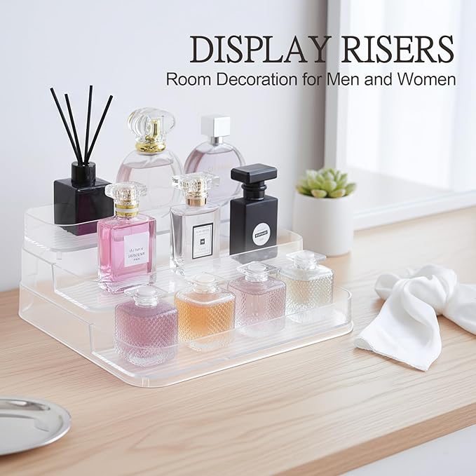 2 Pack Perfume Display Mini Perfume Organizer & Mini Scented Oils Organizer Vanity Display Case, 3 Tiers Perfume Cabinet for perfume shelf Clear Acrylic Display Case a Great Storage Helper at Home