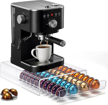 Clear Coffee Pod Organizer for Nespresso Vertuo, Double Sided Pull Out Holder Stores 40 Capsules, Acrylic Coffee Station Storage for Kitchen Countertop
