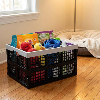 Kekow 30 L Black Plastic Collapsible Storage Basket, 3-Pack Folding Crates Storage