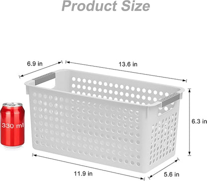 Soddeph Slim Plastic Storage Basket with Handles, Narrow Organizer box for Shelves, Organizer box for Organizing, Kitchen,Home,Office (White, Medium)