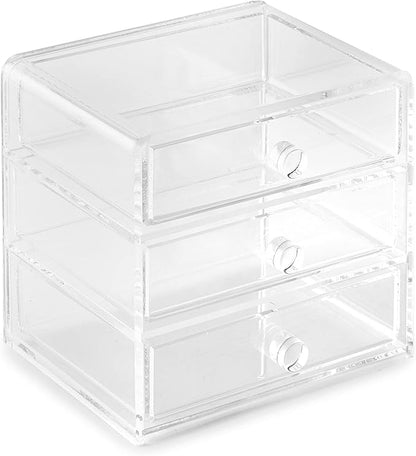 Huang Acrylic Clear Acrylic 3-Drawer Organizer, Large Makeup Jewelry Accessories Cosmetic Countertop Storage Display 5.15 x 4.7 x 4.5 inches