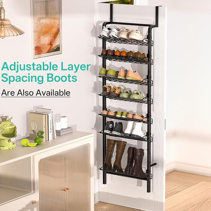 DTUQYX Over the Door Shoe Organizer - 8 Tiers Adjustable Shoe Rack for Door Hanging Heavy Duty Metal Shoe Organizer for Closet for Shoes,Accessories, 67.52'' L x 17.91" W x 9.84" H