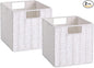 Vagusicc Wicker Storage Basket, Set of 2 Hand-Woven Storage Baskets for Organizing, Foldable Cube Storage Bins, 11 Inch Wicker Storage Baskets for Shelves and Decor, Square Closet Organizer, White