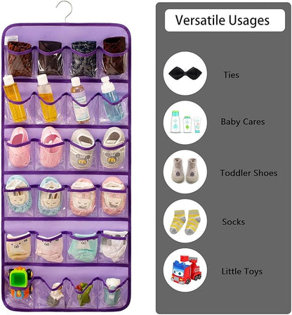 Dual-sided Hanging Baby Shoes Organizer Closet Toddler Shoe Storage Holder for Kids Bow Socks Underwear (PURPLE)