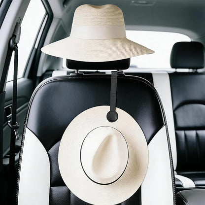 Cowboy Hat Holder for Truck, 2 Pack Black Leather Magnetic Hat Clip - Universal Hat Rack Organizer for Car Pickup Seat Headrest, Travel Hat Hanger Accessory