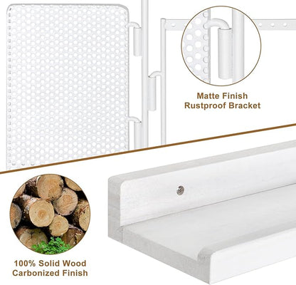 SOLIMINTR Hanging Jewelry Organizer Wall Mount with Rustic Wood Shelf, Ring Display Box, Ear Studs Earring Holder, Rotating Necklace Holder Organizer White