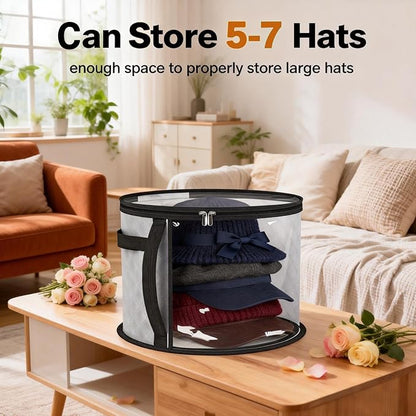 Oversized Clear Hat Storage Box With Handle, Extra Large Organizer Holds 7 Hats For Closet Travel Cloth Hat Case