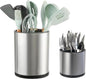 LIBODOUR Kitchen Utensil Holder Extra Large Rotating For Counter Organizer Stainless Steel Storage Cooking Silverware Caddy 3 Compartment Flatware Spoon Spatula Tool Cutlery Container（2 Set Silvery）