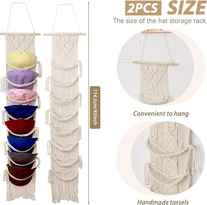 Hommtina Wall Mounted Hat Rack - Stylish Hat Organizer & Holder for Bedroom Decor, Space-Saving Hat Storage with Hooks for Caps, Hats, and Accessories (2)