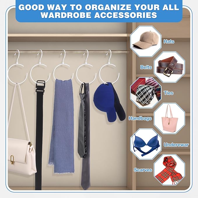 Yaocom 4 Pack Belt Hangers for Closet Rotatable Belt Ring Hook Tie Rack Holders Closet Hanger Organizer for Ties Scarves Baseball Cap Wardrobe Accessory Storage(White)