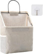 Surblue Wall Hanging Storage Bag with Sticky Hook, Closet Hanging Storage for Pocket, Bathroom Dormitory Organizer Bag, Linen Cotton Organizer Box Containers for Bedroom(Grey)
