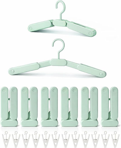 6 Pack Foldable Travel Hangers with 12 Clips, Portable Collapsible Clothes Hanger for Travel, Cruise, Hotel, Camping, Dorm, Space Saving Laundry Solution for Small Spaces (Light Green)