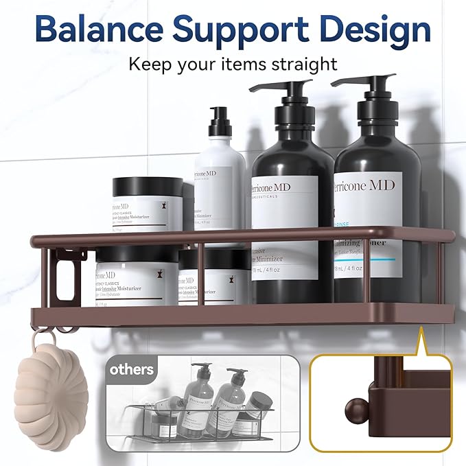 YASONIC Shower Caddy 3 Pack Rustproof Shower Organizer, Large Capacity Shower Shelves for Inside Shower, Bathroom Organizers and Storage with Soap Holder and 12 Hooks, Adhesive Shower Storage Bronze