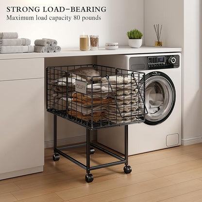 CICUFY Rolling Laundry Cart, 80L Wire Laundry Hamper Basket on Wheels, Dirty Clothes Basket with Handle, Metal Clothes Hamper Organizer for Laundry Room, Bathroom, Bedroom, Dorm, Black
