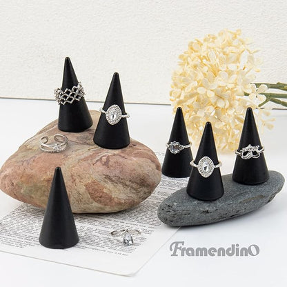 Framendino, 30 Pack Black Wood Cone Ring Holder Single Jewelry Display Stand Wedding Showcase for Organizer